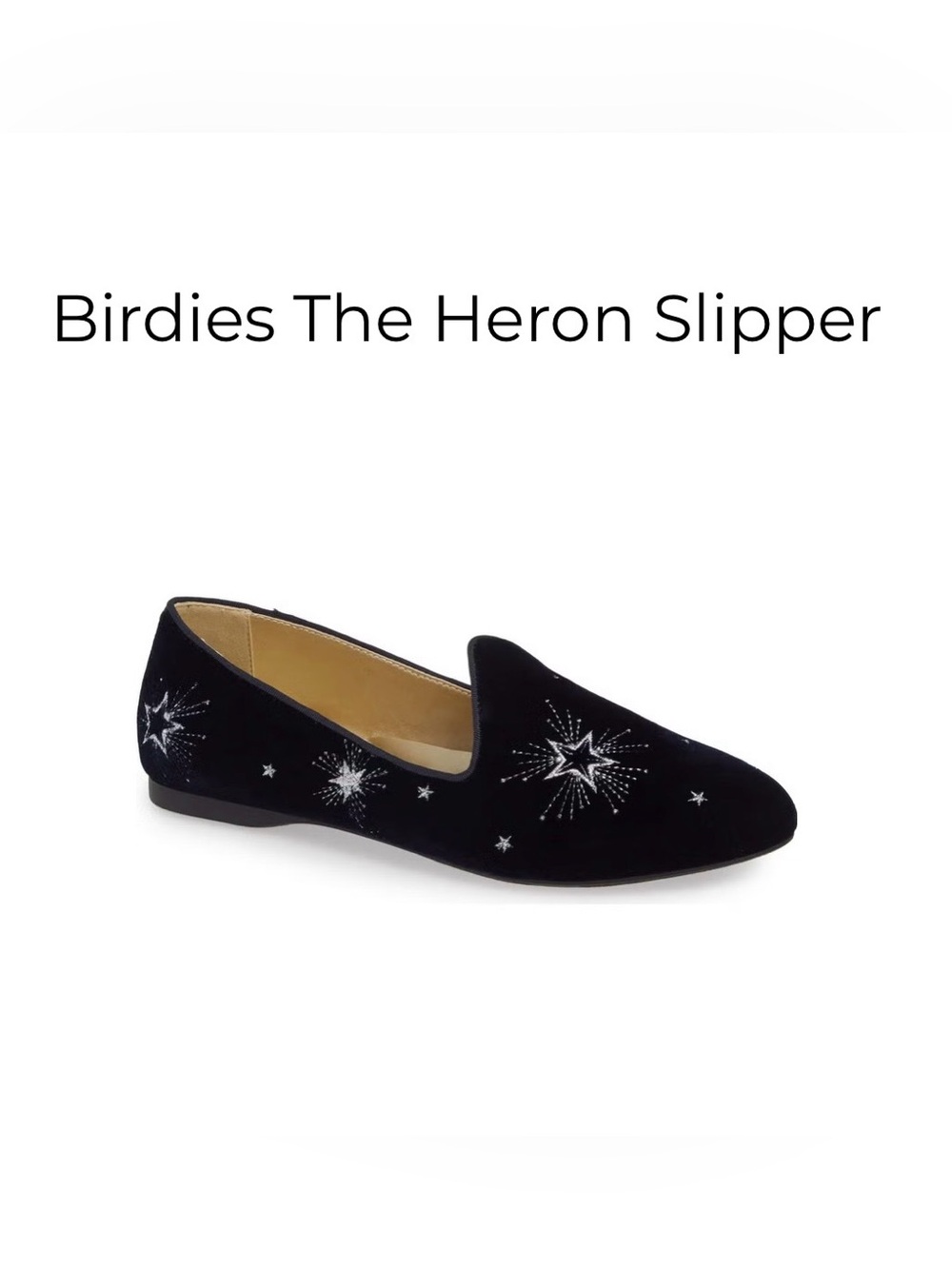Birdies The Heron Velvet Slipper Flats Silver Celestial Starburst Embroidery